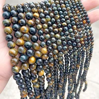 wholesale natural yellow blue tiger eyes stone round beads for jewelry making 15inches pick size 4 6 8 10 12mm