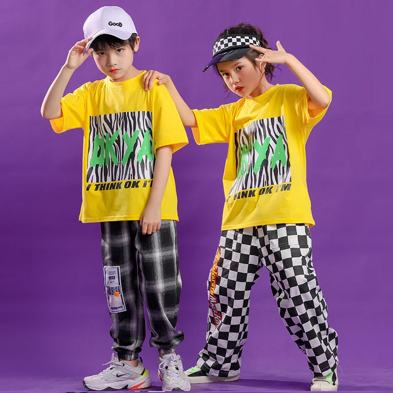 Детская одежда в стиле хип хоп Желтая футболка Повседневные штаны для детей