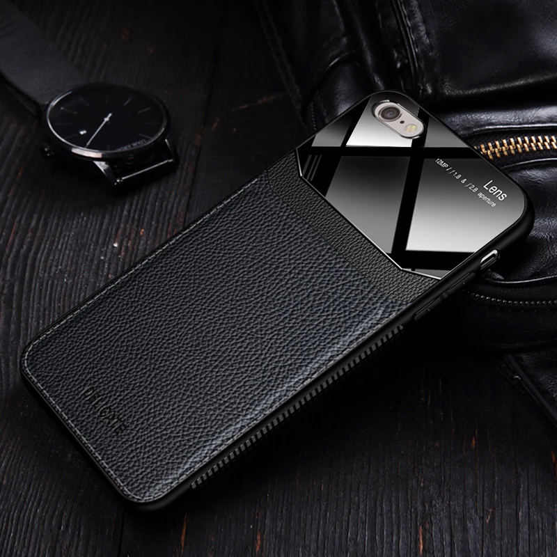 Black I coque, чехол, чехол, для apple iphone 6 6s s iphone6 plus 6 plus на кожаном зеркальном стекле силиконовый ударопрочный телефон милые чехлы - Цвет: Black