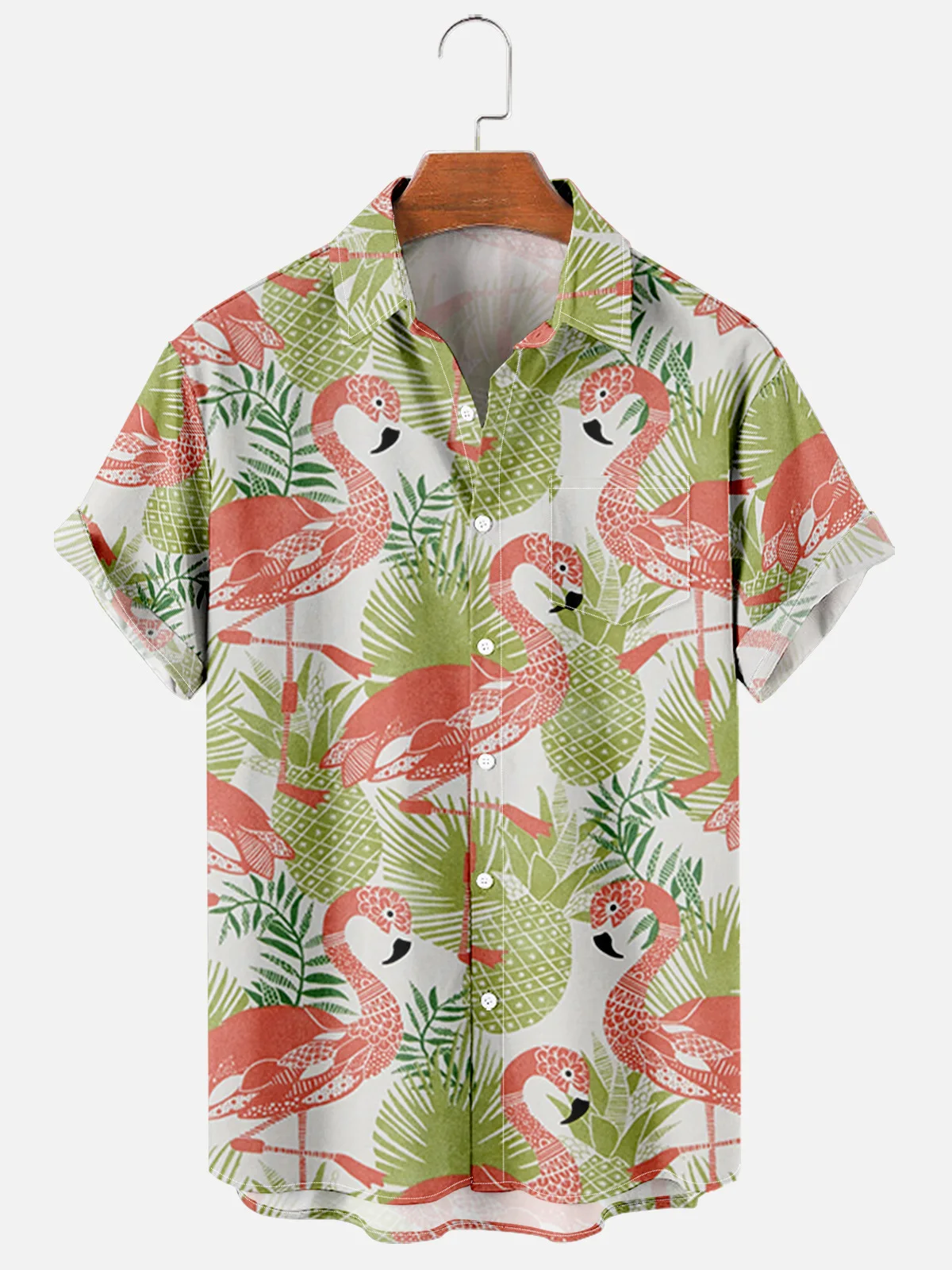 

2021 New Men's Casual Trend Harajuku Spring/Summer Plaid Shirt Short Sleeve Chest Pocket Design Fashion Print Button 077