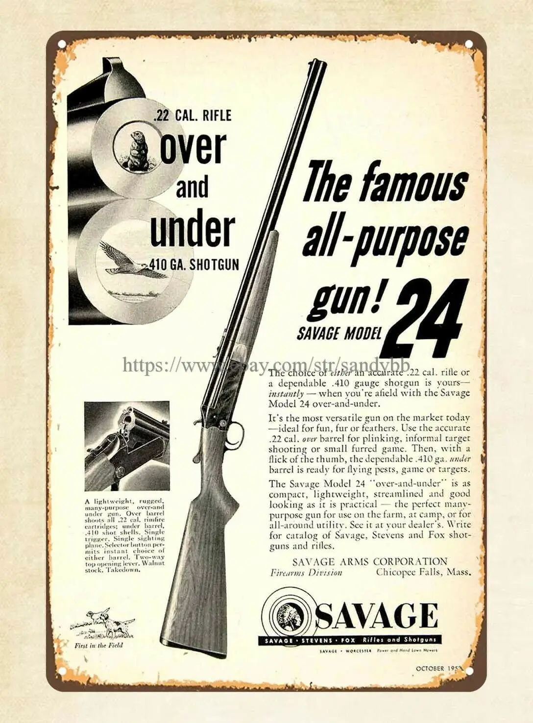 

buy unframed art 1953 ad for the Model 24 caliber gauge shotgun metal tin sign