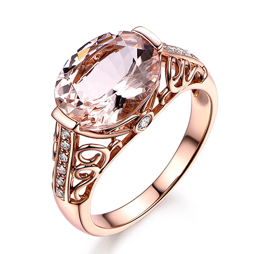 Винтажная мода - кольца с морганитом, шампанским, драгоценными камнями и бриллиантами для женщин, ювелирные изделия из розового золота 14K, украшения, бижутерия, кольца, подарки на вечеринку.