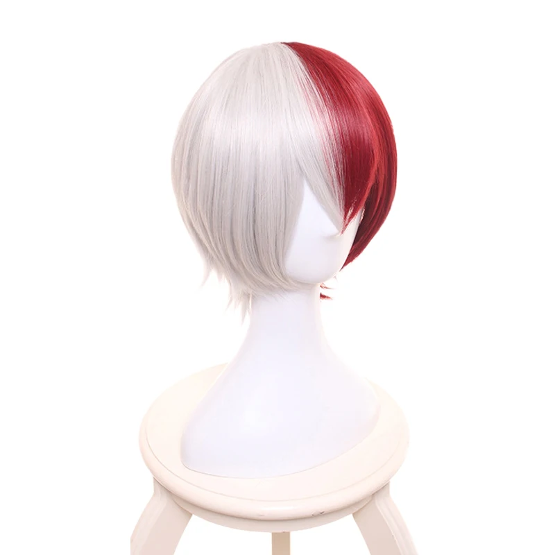 My Hero Academia Shoto Todoroki Cosplay Wig Short Red White Ear Hairpins Boku No Hair + Free Cap Woman Man | Тематическая одежда и