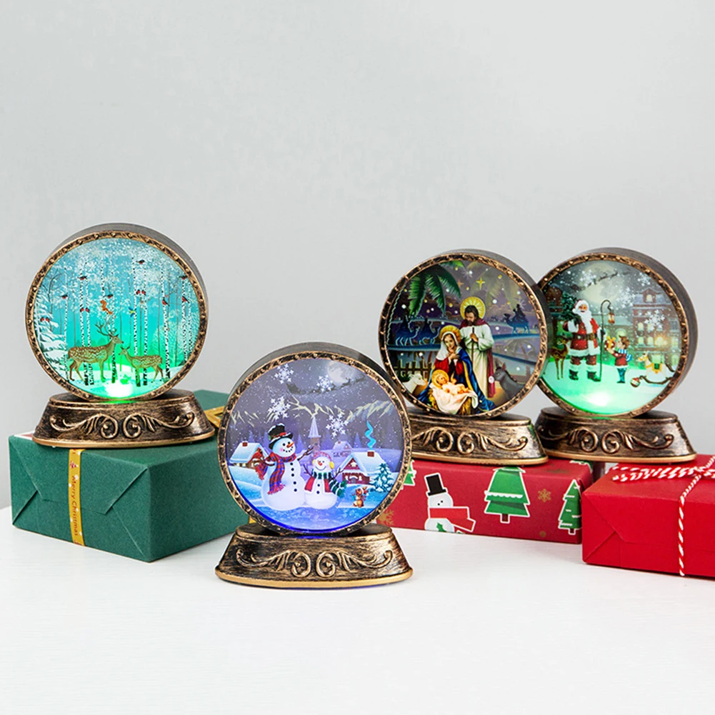 

Christmas Wind Lamp Decoration Creative LED Electric Round Night Light Santa Jesus Elk Snowman Lamp for Christmas Decor