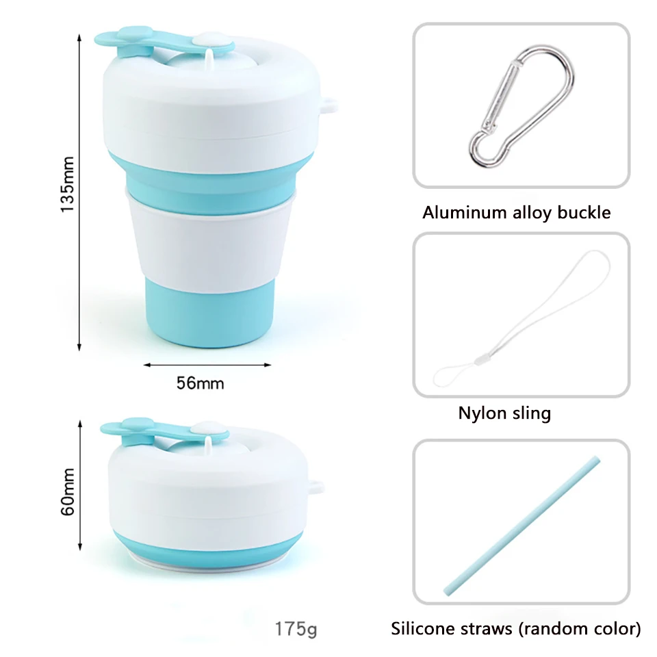 

Portable Food Grade Safety Silicone Water Cup Outdoor Picnic Collapsible Water Cup 350ML Sealed Lid Water Cup