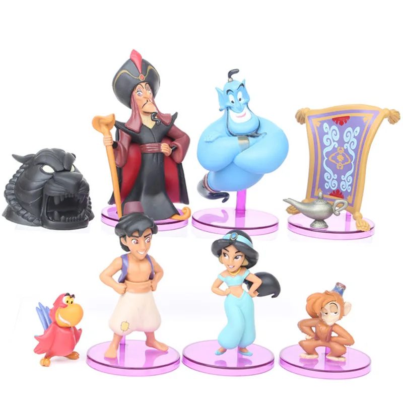 8 pcs /set Disney cute Princess Figure Toy Jasmine Evil Monkey Tiger Aladdin and His Lamp PVC Action Figure Model Toy Dolls