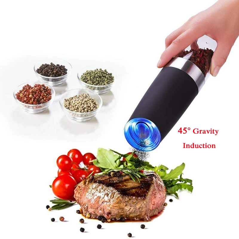 

Electric Sea Salt and Pepper Grinders Automatic Gravity Herb Spice Mill Adjustable Coarseness Spice Grinder Condiment Bottles