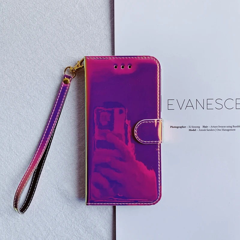 Голографический флип кошелек мягкий кожаный чехол из ТПУ для Samsung Galaxy S8 S9 S10 S10e S20