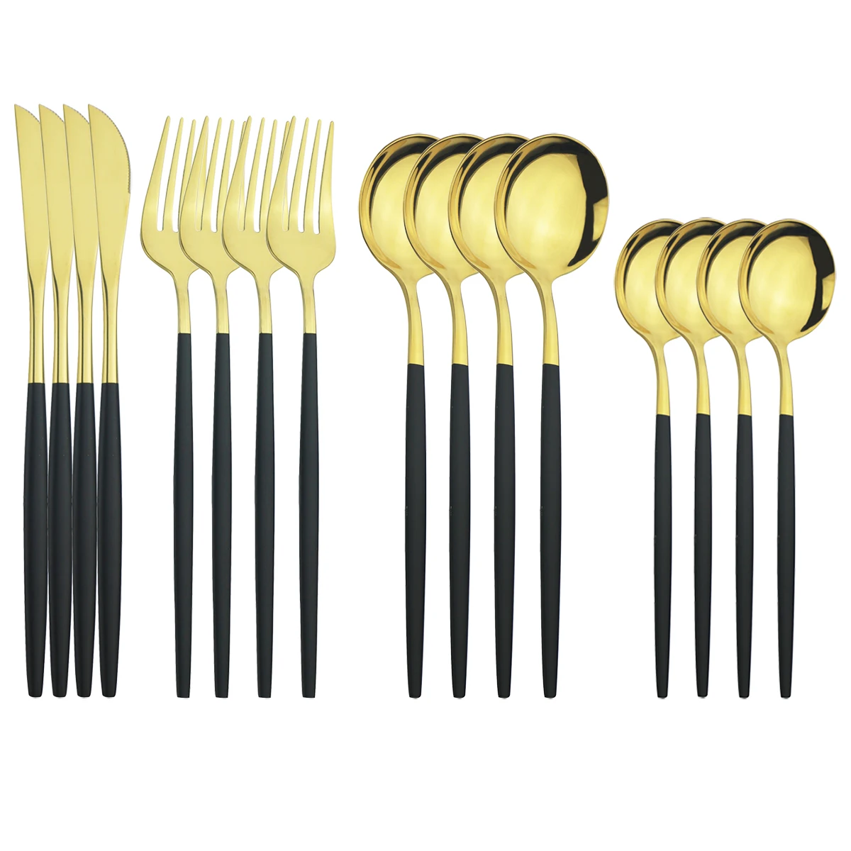 

16Pcs Black Gold Cutlery Set Knife Fork Dessert Spoons Dinnerware Set Stainless Steel Tableware Set Party Kitchen Silverware Set