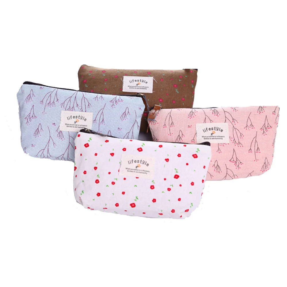 New Arrival Cute Kawaii Floral Flower Canvas Zipper Pencil Cases Lovely Fabric Tree Pen Bags School Office Supplies | Канцтовары для