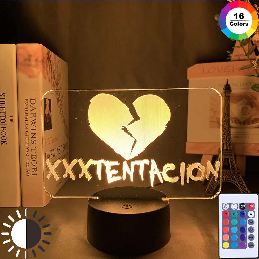 

3d illusion lamp Touch switch American Rapper XXXTentacion Icon Heart Broken Decoration Girls Nightlight Gift Table Lamp