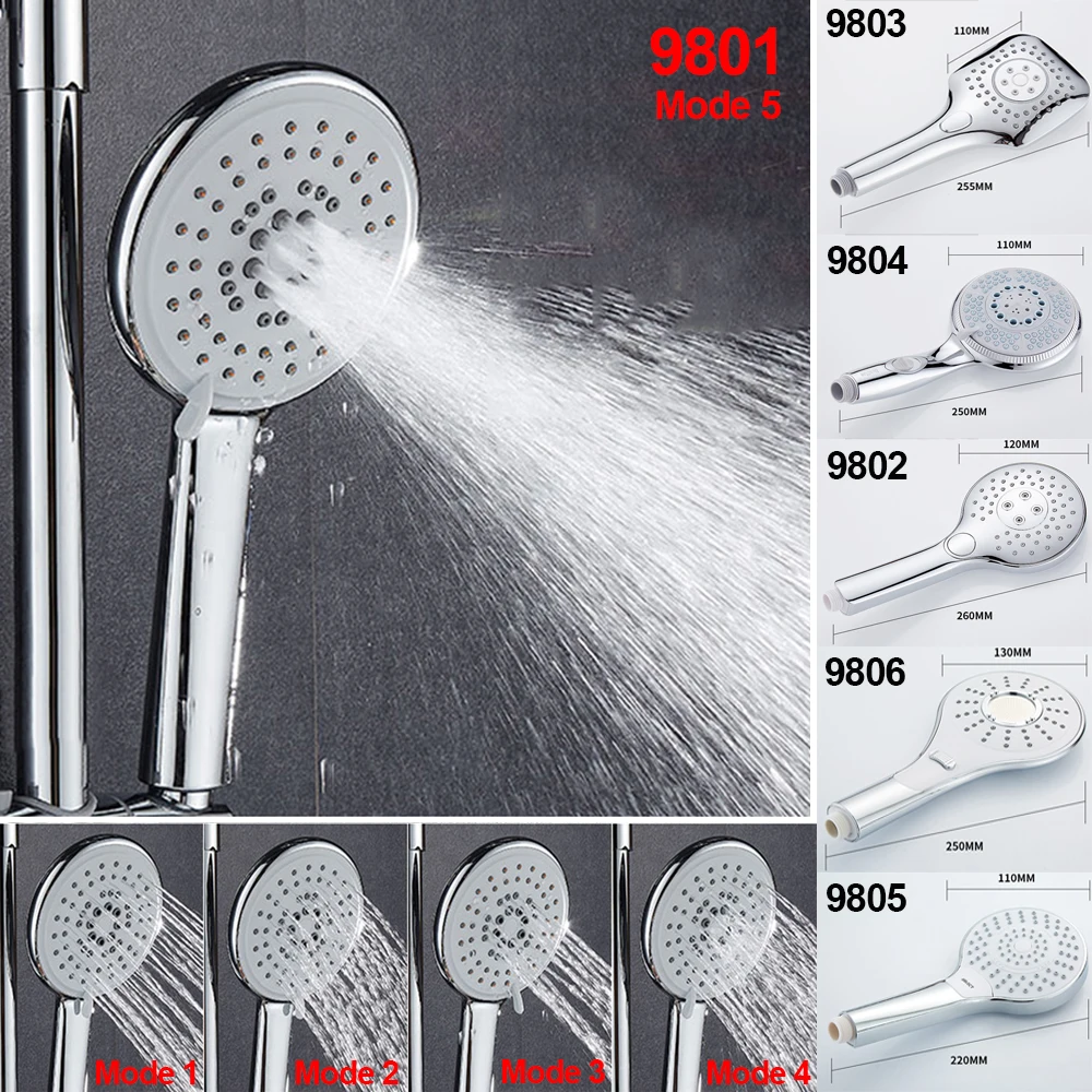 

5 modes ABS plastic Bathroom shower head big panel round Chrome rain head Water saver Classic design G1/2 rain showerhead