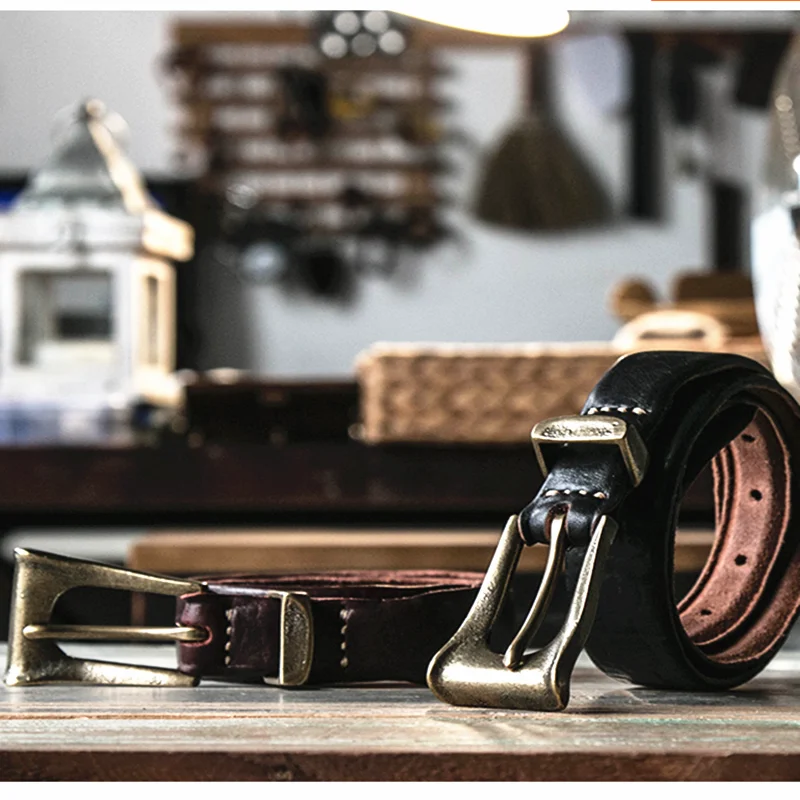 

Top Handmade Men's Belt Retro Soft Belt Luxury Genuine Full Grain Vintage Distressed Leather Belt Strap Neutral Brown