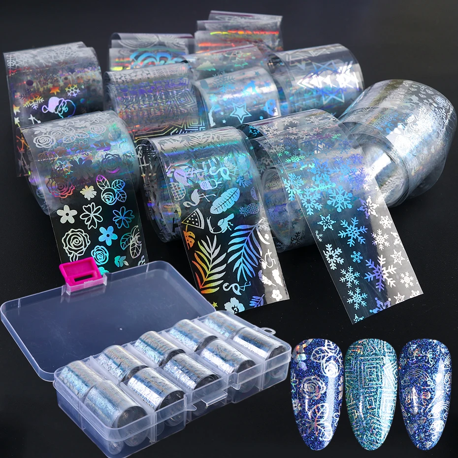 10 шт лазерная серебряная фольга для ногтей набор рождественский стиль