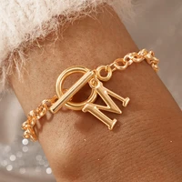 huatang trendy letter m bracelet for women bohemian gold color alloy metal geometric chain heart bangle weddings jewelry