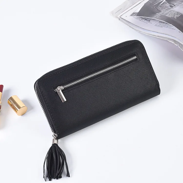 

For Black Single Zipper Wallet Men and Women Coin Purse Pu Leather Long Card Bag Clutch Bag Business Card Holder Women Wallets