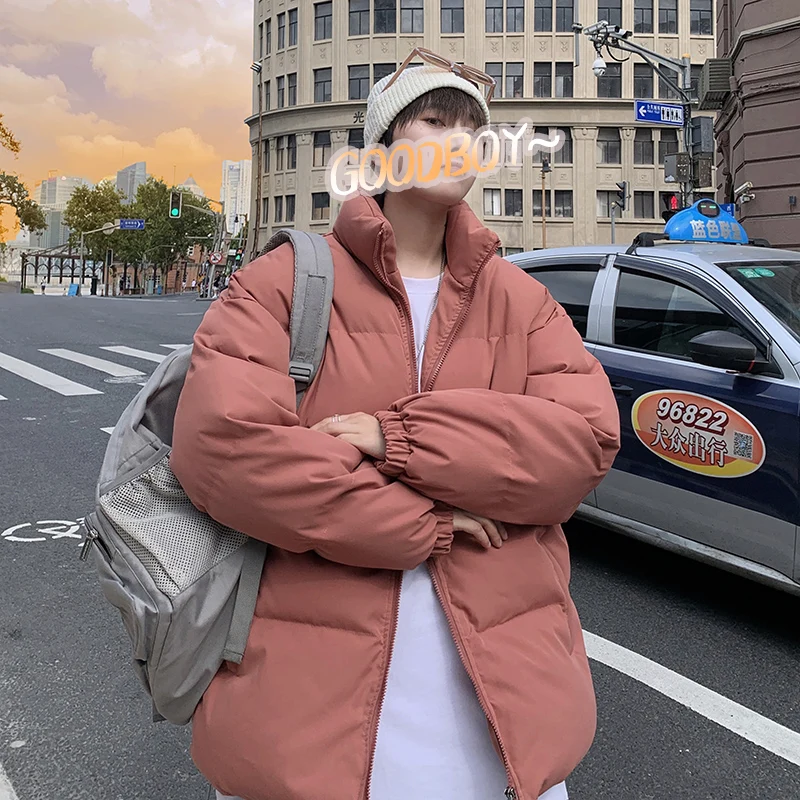Winter Coat Mens Warm Parkas Streetwear Cotton Coats Thick Cotton Clothes Bread Jacket Casual Short Padded Jacket Stand-collar