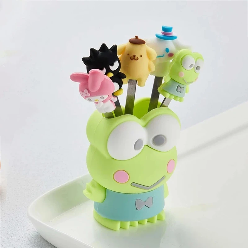 

5Pcs Cute Frog Stainless Steel Dessert Fruit Forks With Holder Set Mini Salad Fruit Tasting Fork Food Pick Flatware For Kids