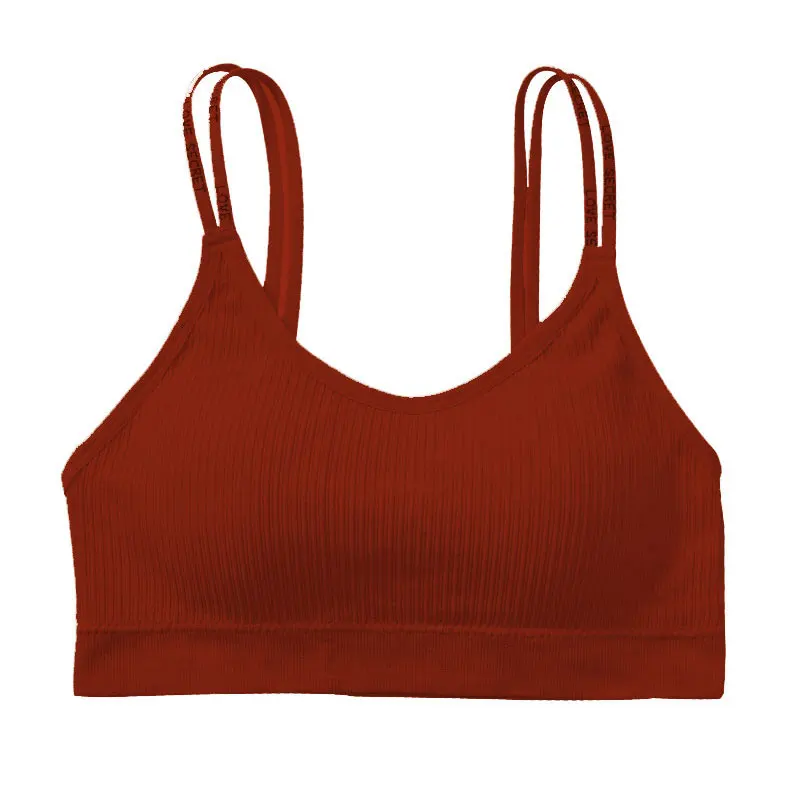 

1 PCS Cropped Top Padded Bra Double Shoulder Strap Backless Top Sports Bra Comfortable Solid Wireless Simplicity Underwear