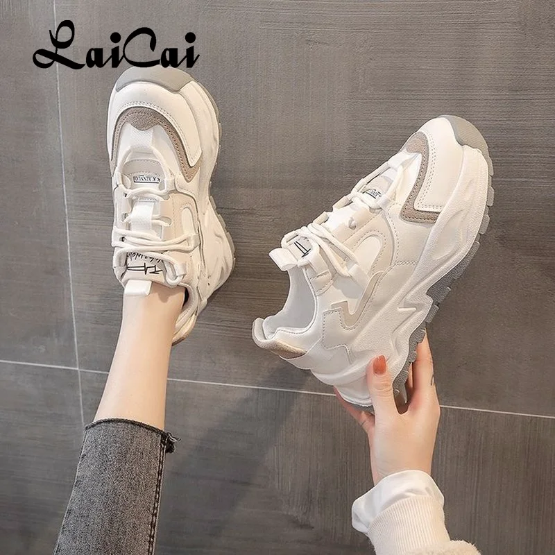 

LaiCai Women Spring Autumn Platform Chunky Sneakers Ladies White Sports Shoes Breathable Casual Shoes Women Vulcanized Sneakers