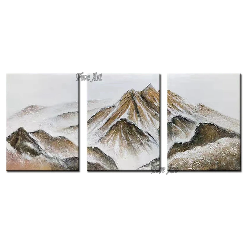 

Outdoor Mountain Picture Hand Painted Heavy Texture Thick Acrylic Painting Canvas Wall Decorative Item 3PCS Panels Art For Hotel