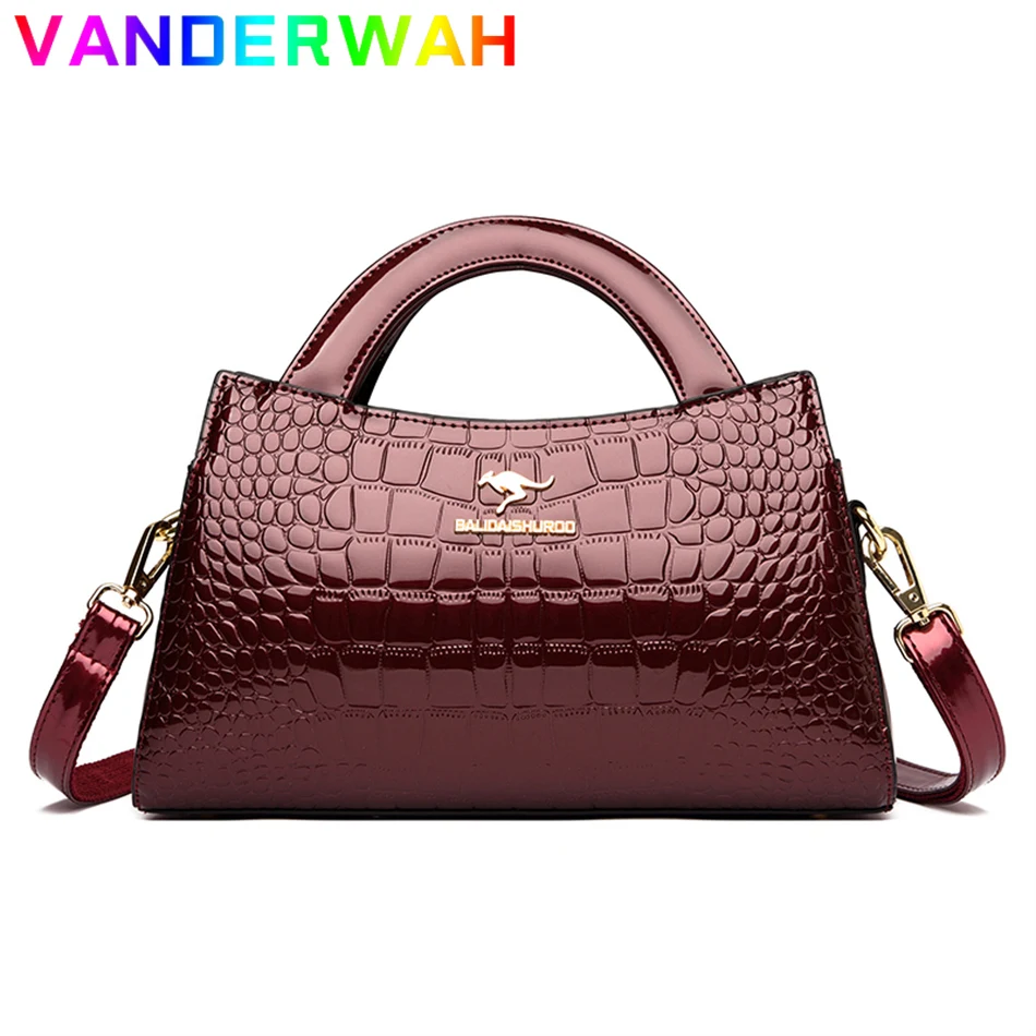 

High Quality Women's Glossy Crocodile Leather Handbag Female Shoulder Crossbody Shopper Sac A Main Luxury Designer Ladies Bolsa