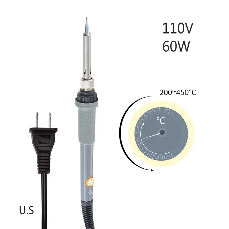 110V/220V 60W Electric Soldering Iron Adjustable Temperature Welding Rework Repair Tool With 5pcs Solder Tips | Инструменты
