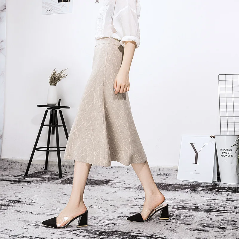 2019 высокая талия трикотажная женская а-силуэт длинная юбка модная в полоску для