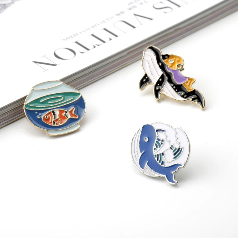 

Cute Goldfish Ocean whale Girl Enamel Metal Brooches Bag Clothes badges Lapel Pins Jewelry For Kids Children Friends Gift