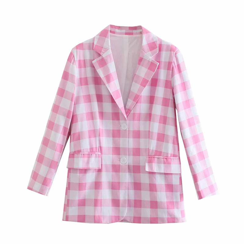 

Spring and autumn women's casual plaid single-breasted pocket decoration loose jacket