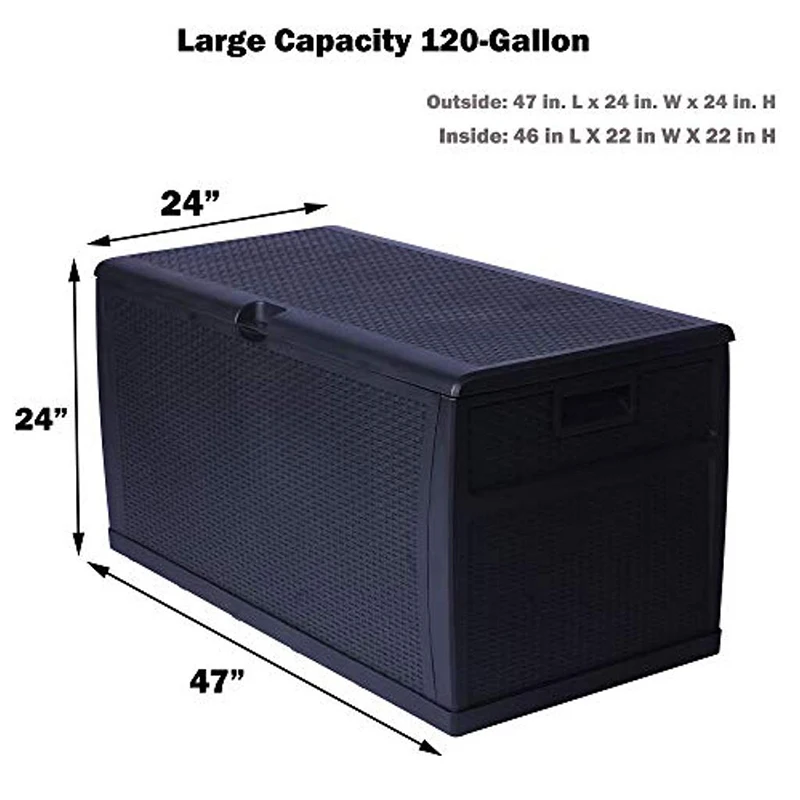 Caja de almacenamiento para Patio, contenedor de rat&aacute;n al aire libre, gabinete de pl&aacute;stico, banco-3