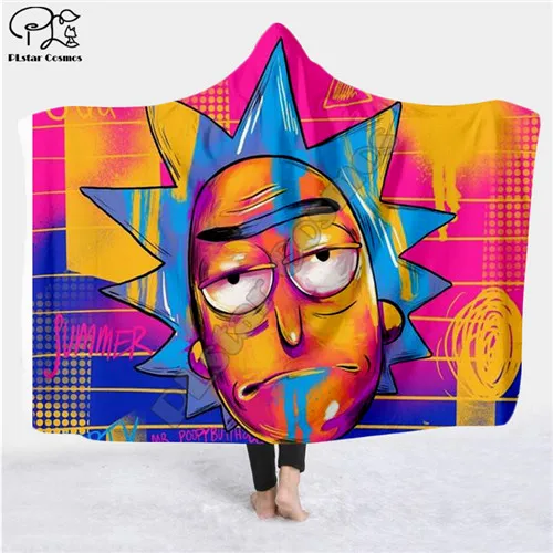 Рисунки с мультиками Rick And Morty одеяло с капюшоном 3D Полное печатное надеваемое покрывало взрослые мужчины женский кашемировый шарф стиль-5 - Цвет: Бежевый