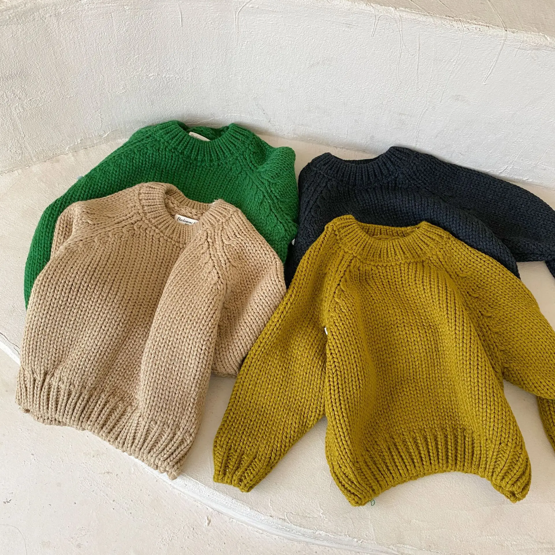 

2021 New Winter Pure Cotton Baby Sweater Solid Color Long Sleeve Oversize Version Casual and Simple Daily Children Clothing