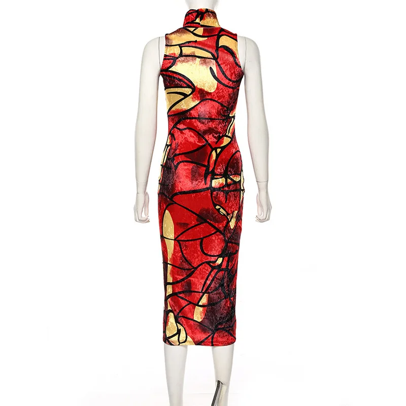 2020 облегающее длинное вельветовое платье без рукавов с высоким воротом новый