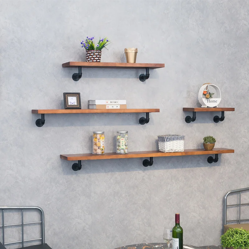 Настенная полка для хранения водопроводных труб из цельного дерева декоративная