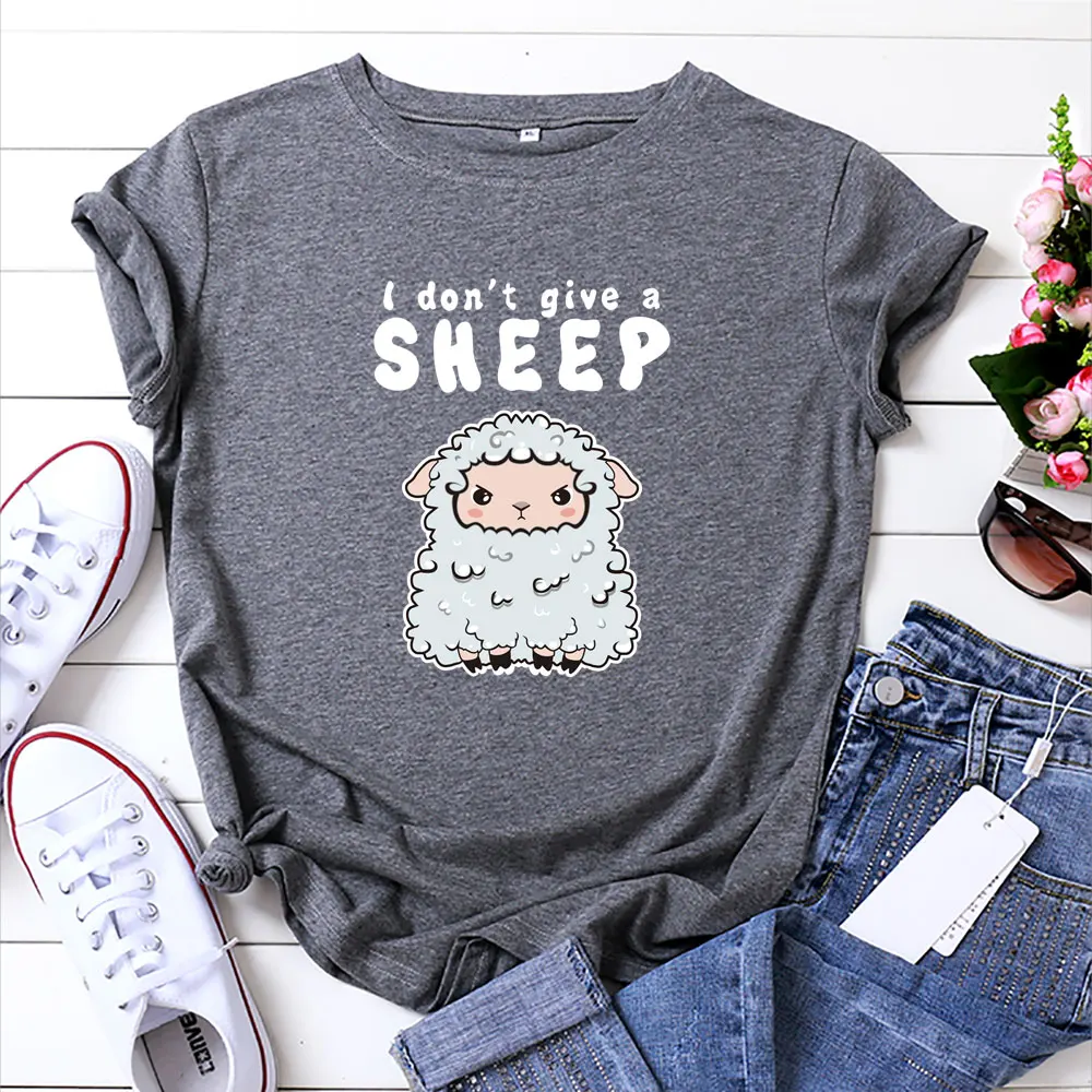 

Women's T-shirt S-5XL I Don't Give a Sheep Printed Women's T-shirt 100% Cotton 2021 Summer Women Shirt O-neck Short Sleeve Women