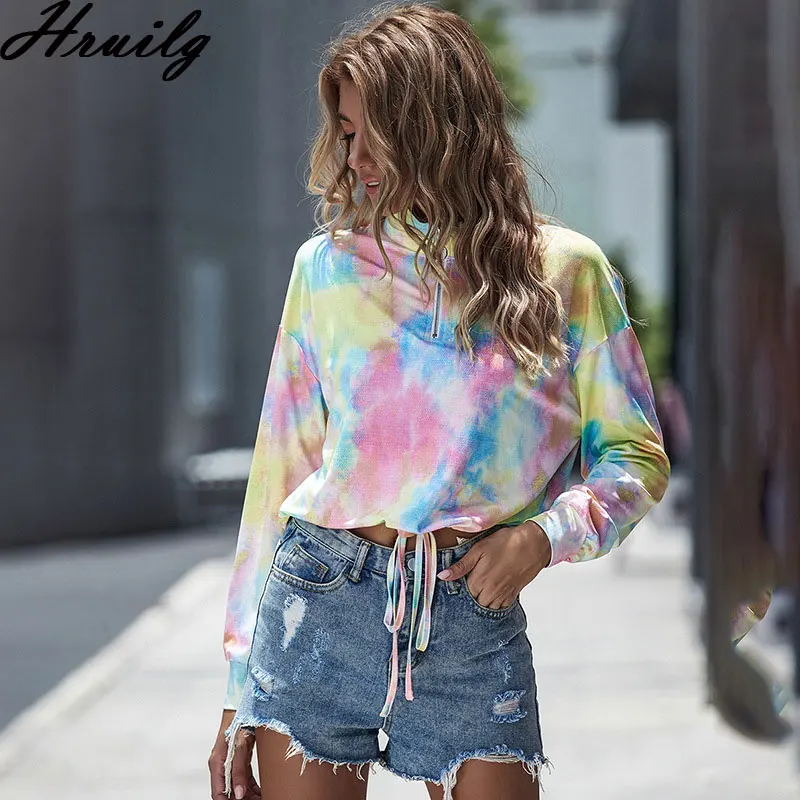 

Sweatshirt Women Long Sleeve Tie Dye Streetwear Women Zipper Fashion Casual Loose Tracksuit Drawstring Sudaderas Para Mujer
