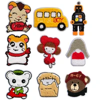 high quality cute cartoon towel plush bear robot little girl bus mouse patch badge clothes scarf diy stripe cute decal