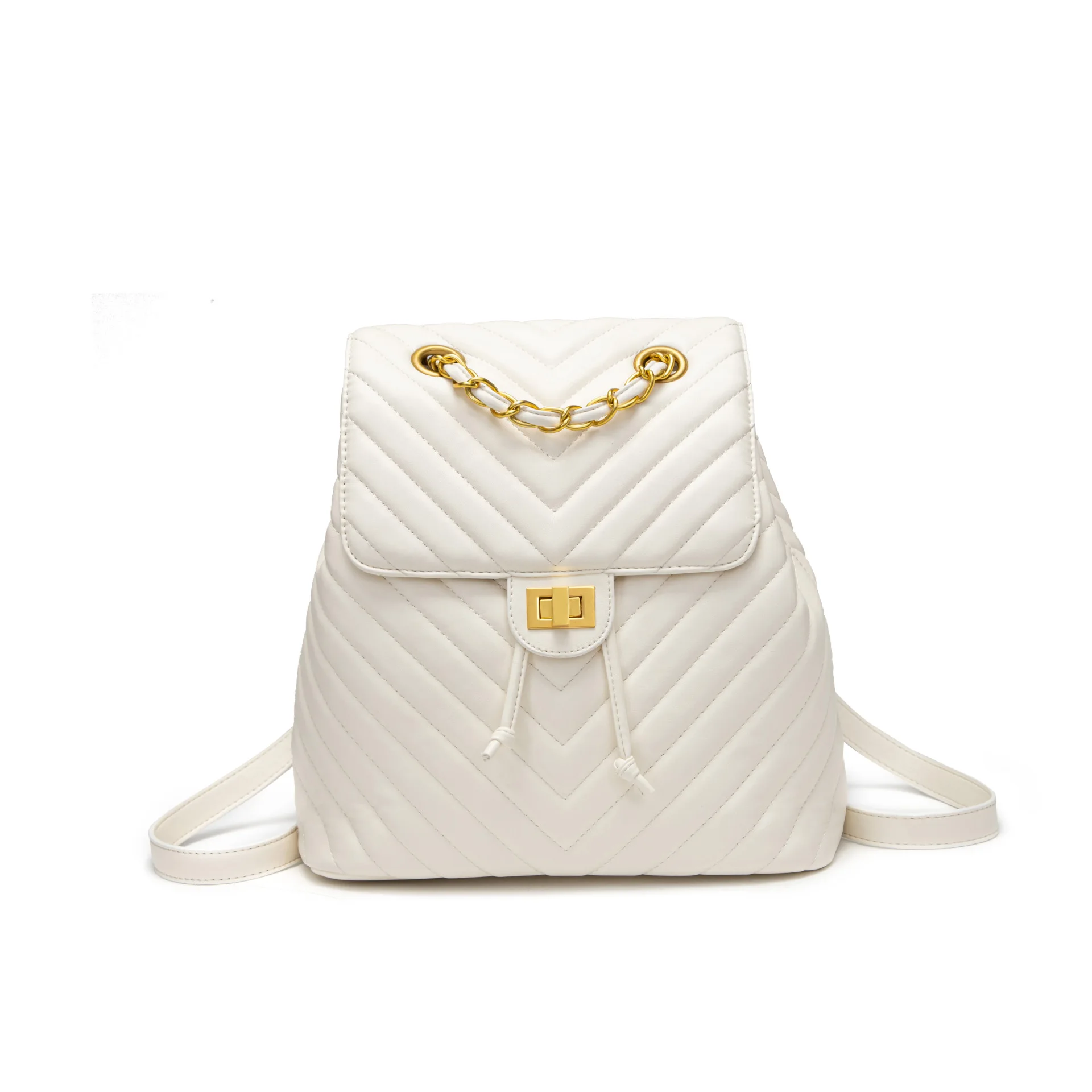 

New Female Korean Chain Causal Fashion PU Leather Backpack Lady Daily Travel Solid Shoulder Bag for Women
