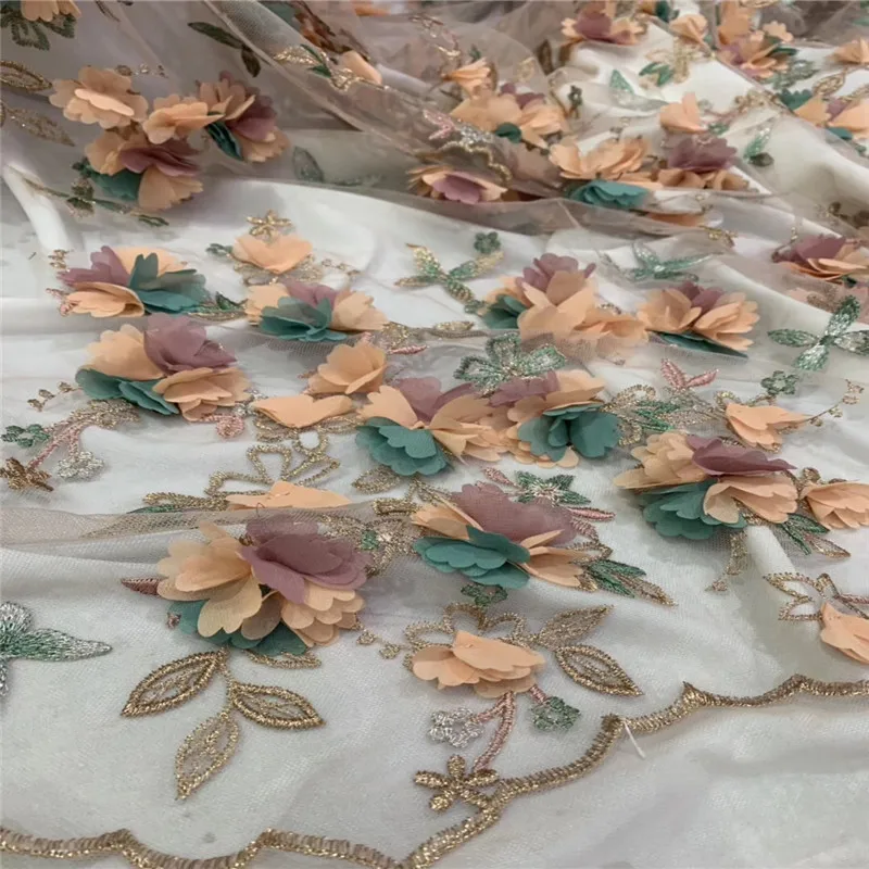 

2019 latest Handwork Embroidery lace 3d applique Tulle lace fabric new design African laces fabrics for wedding dresses jh66-461