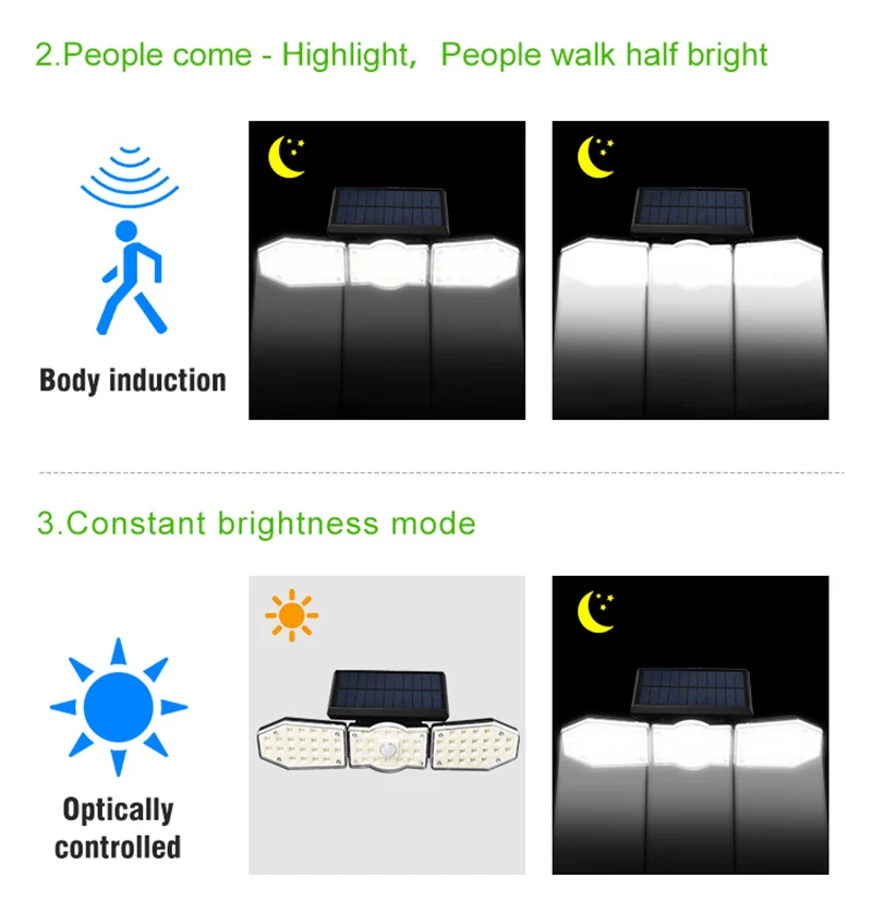 Solar Sensor Wall Light LED Three-head Rotatable Landscape Lamp Garden Outdoor Lamps Waterproof Street Lighting | Освещение