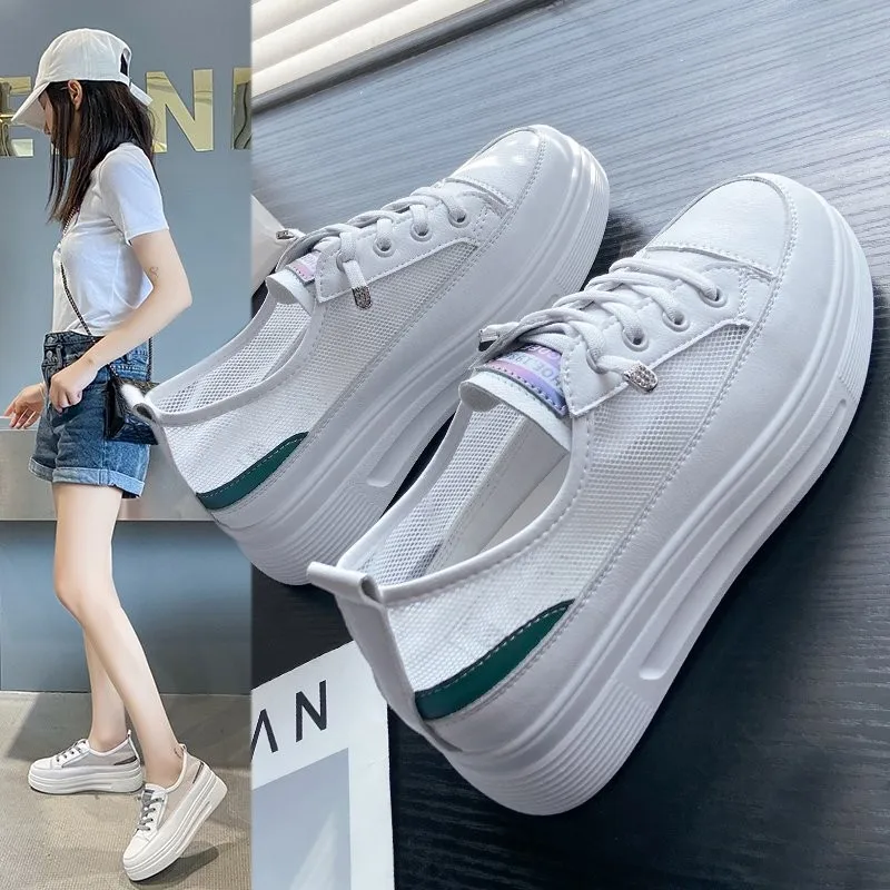 Women Genuine Leather Sneakers White Casual Shoes Fashionable Comfortable Vulcanized Shoe Woman Lace-up Flats Autumn Sneaker