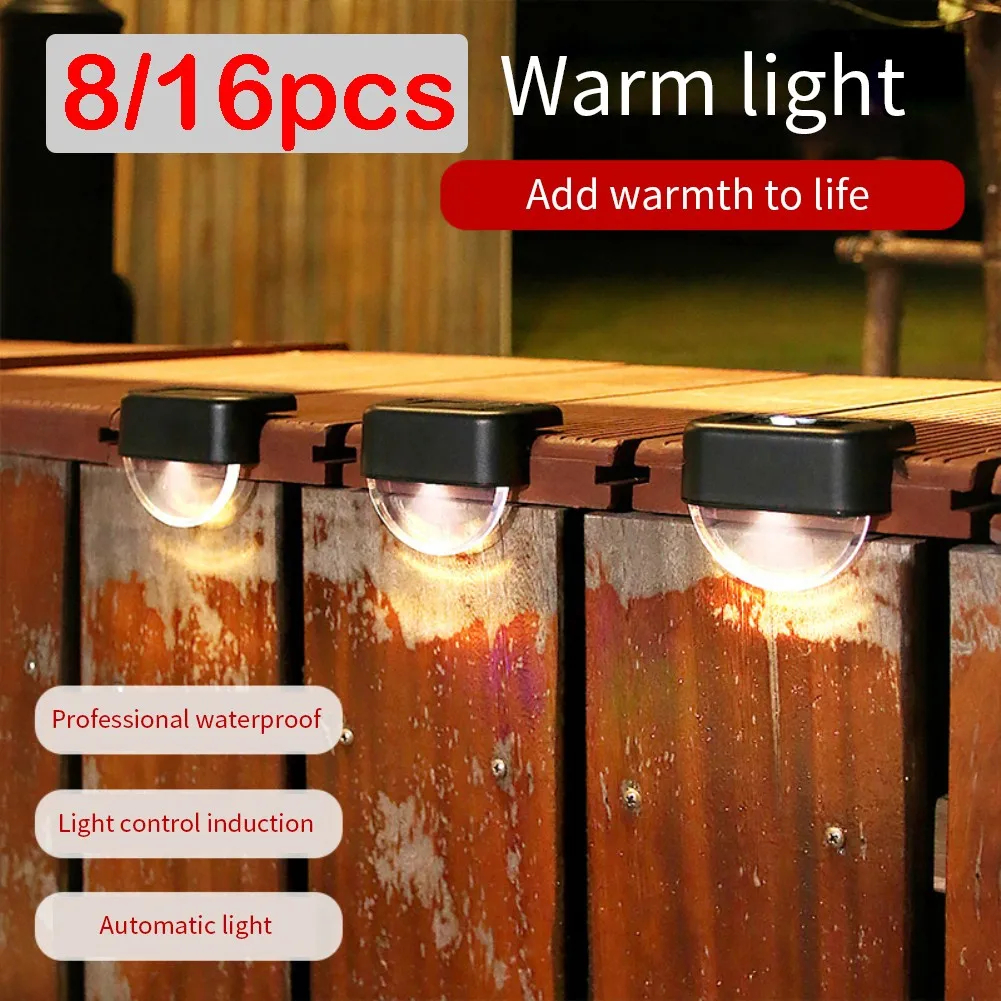 

8/16pcs Solar Wall Lamp Outdoor Waterproof Led Step Lights Garden Garden Fence Lights Automatic Yard Decoration Night Lighting