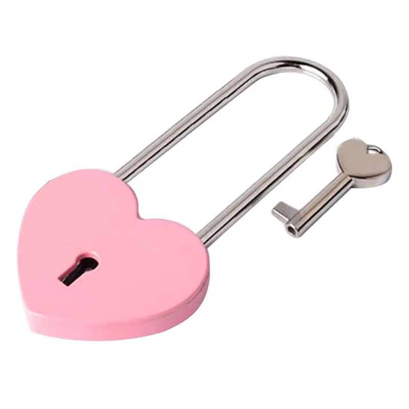 

Heart-Shaped Metal Long Wish Lock Padlock with Key for Lovers Wedding Anniversary Marriage Travel Supplies Gift