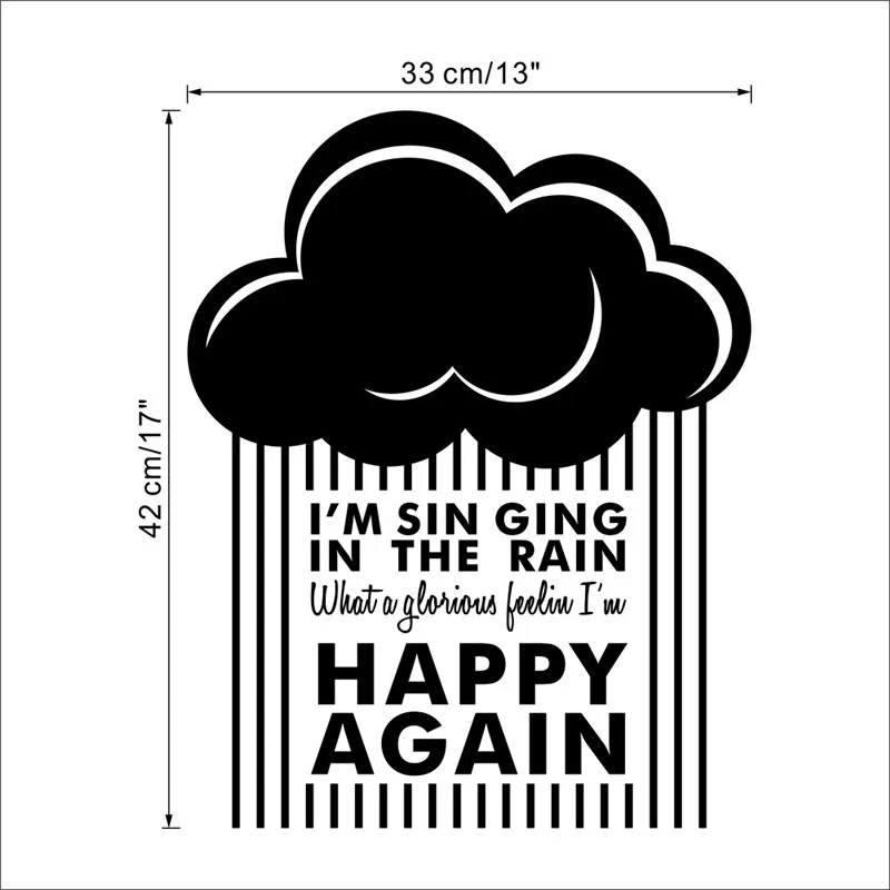 

Cloud with rain sing in the rain inspirational letters wall stickers living room bedroom Accessories home decor decals vinyl art