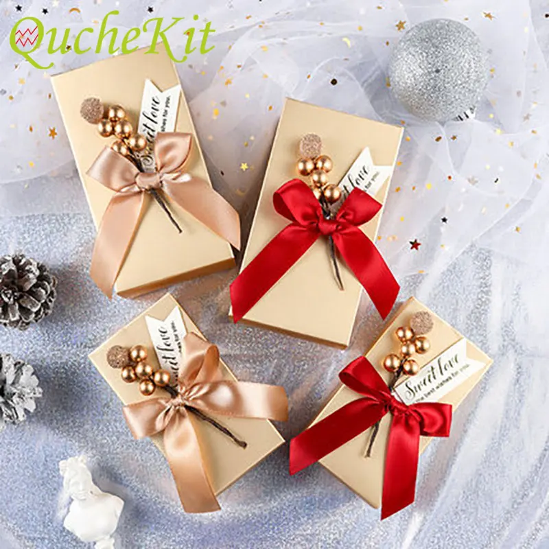 

50pcs Bowknot Chocolate Candy Gift Boxes Baby Shower Wedding Birthday Party Decoration Paperboard Box Packaging with Bead Flower