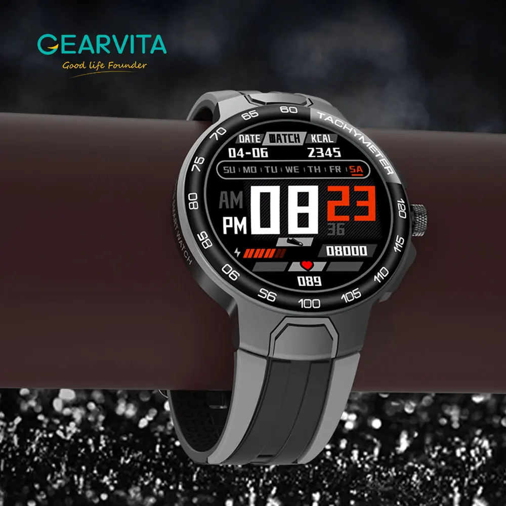 Смарт часы Gearvita E15 мужские спортивные водонепроницаемые IP68 с GPS пульсометром