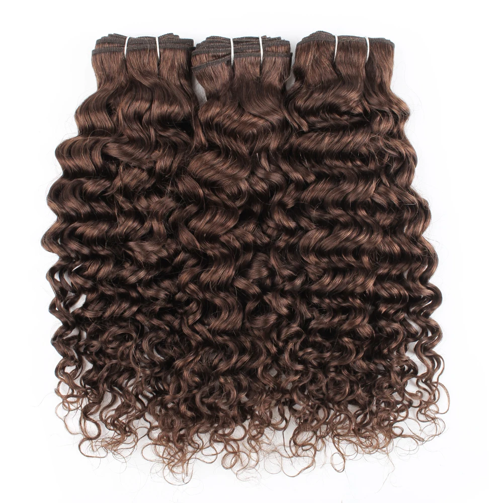 Kisshair color #4 water wave hair bundles 3/4 pcs dark brown Indian human hair extension 10 to 24 inch remy curly hair