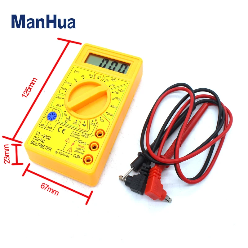 Manhua DT-830B ЖК-дисплей защита от перегрузки напряжение тока тестовый зонд Цифровой вольтметр мультиметр ручной тест er