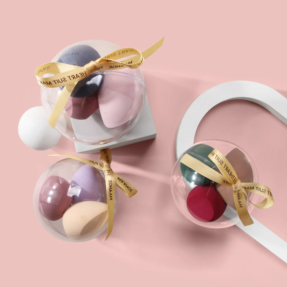 

3pcs Portable Sponge Stand Cosmetic Egg Shaped Rack Transparent Puffs Drying Box Storage Case Nice Gift Makeup Blender Puff Hold